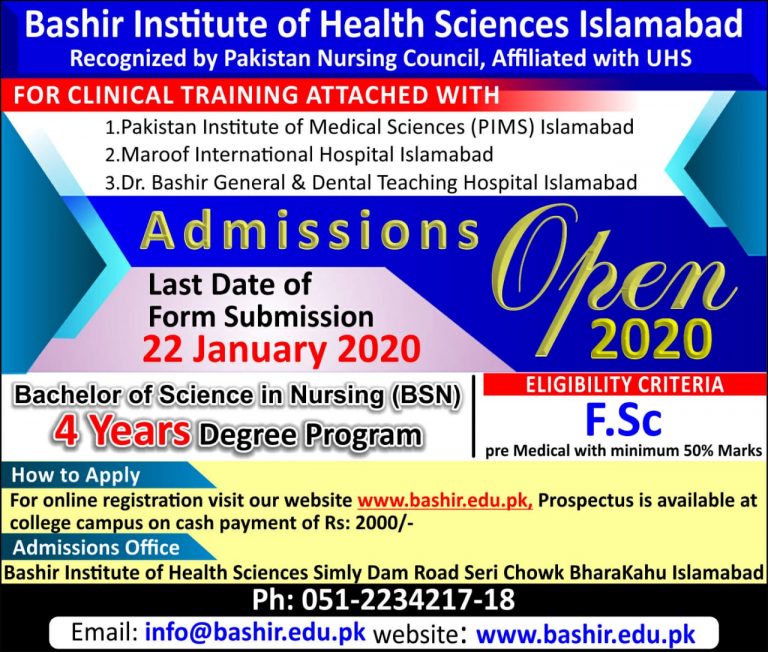 Admissions – Bashir Institute of Health Sciences